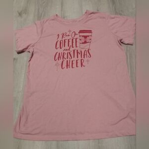 Holiday Time Pink Graphic Tee with Coffee & Christmas Cheer